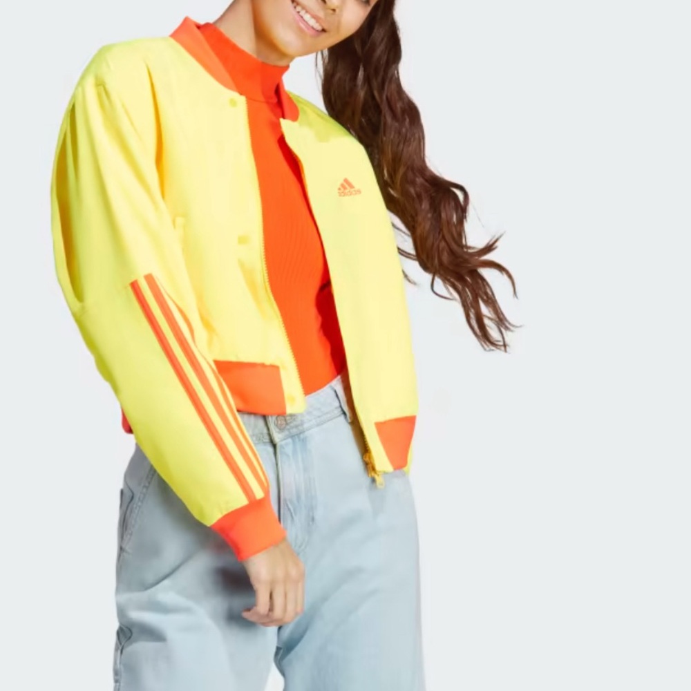 Adidas Women's Vibrant Yellow Bomber Jacket Size Large